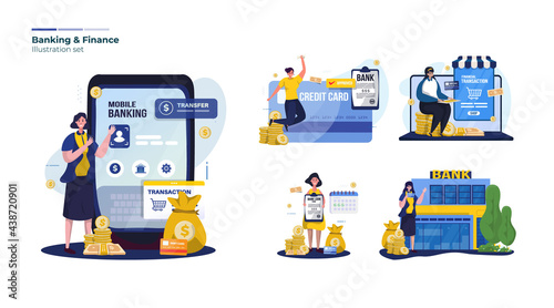 Banking and financial mobile application illustration set