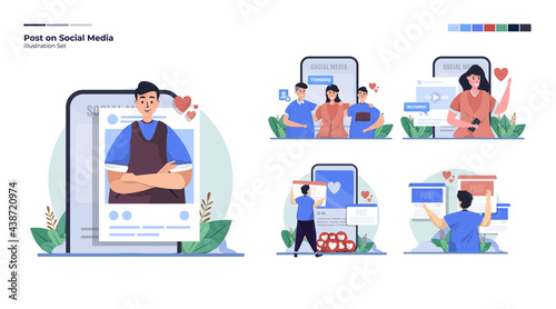 People on social media illustration collection set