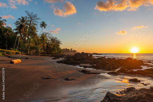 Corcovado national park sunset along Pacific Ocean beach, Costa Rica.