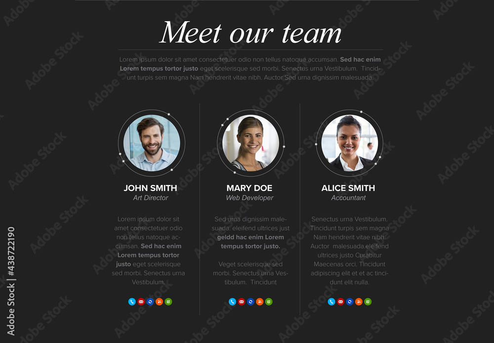 Meet Our Company Team Dark Presentation Layout Stock Template | Adobe Stock