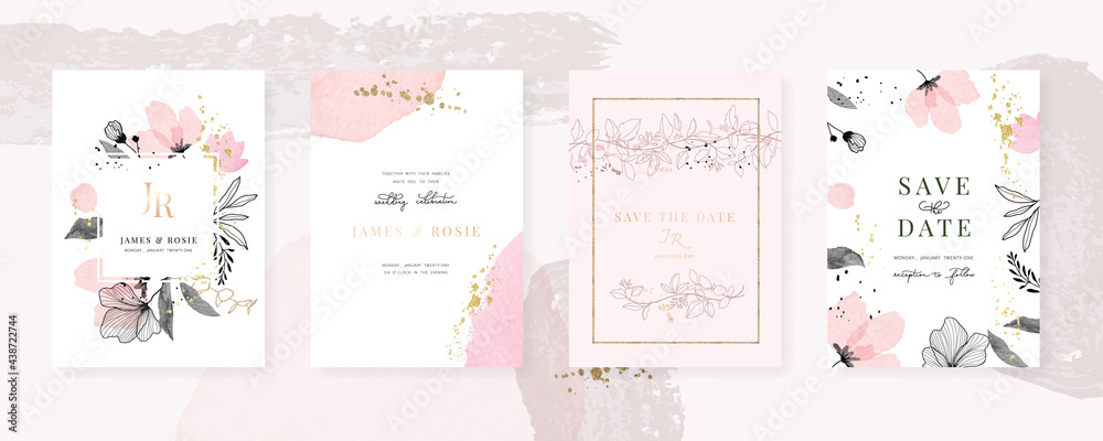 Luxury Pink Social Media, mobile Wedding invite frame templates. Vector background. Invitation mobile Floral with golden collage layout design. Luxury Pink Social Media, mobile Wedding invite frame templates. Vector background. Invitation mobile Floral with golden collage layout design.