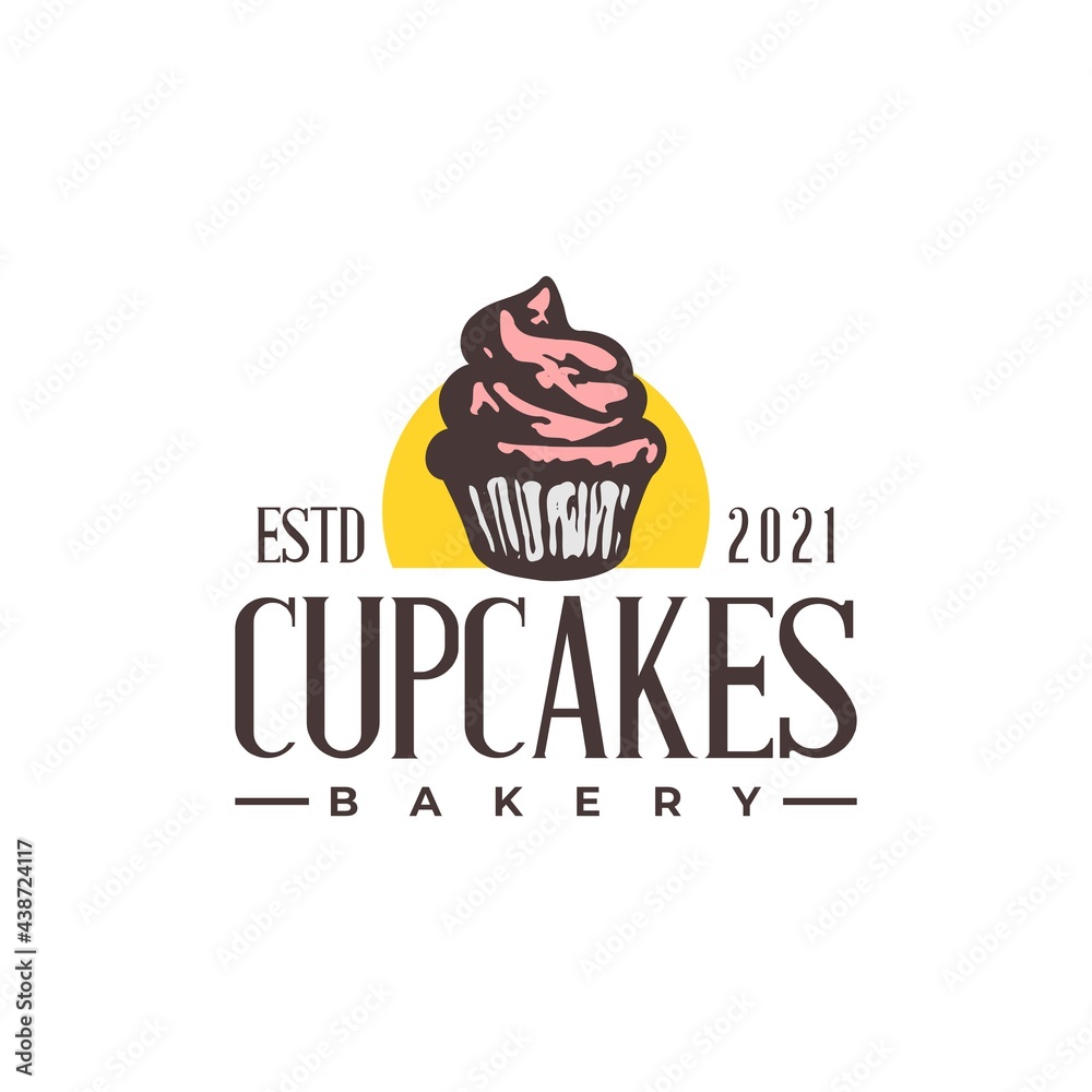 vintage logo for vintage logo for bakery business with image of a cupcake.vintage logo for bakery business with an illustration of a cupcake.