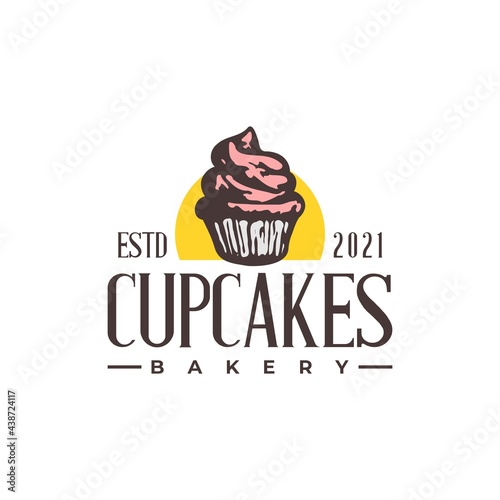 vintage logo for vintage logo for bakery business with image of a cupcake.vintage logo for bakery business with an illustration of a cupcake.