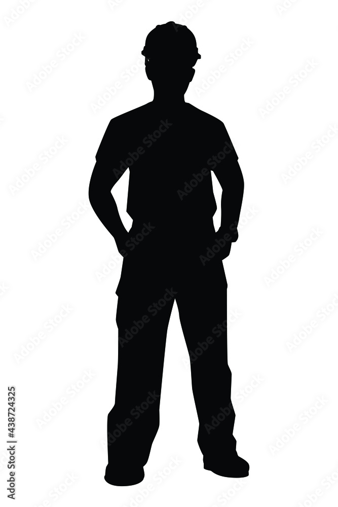 Standing engineer silhouette vector on white background