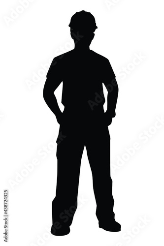 Standing engineer silhouette vector on white background