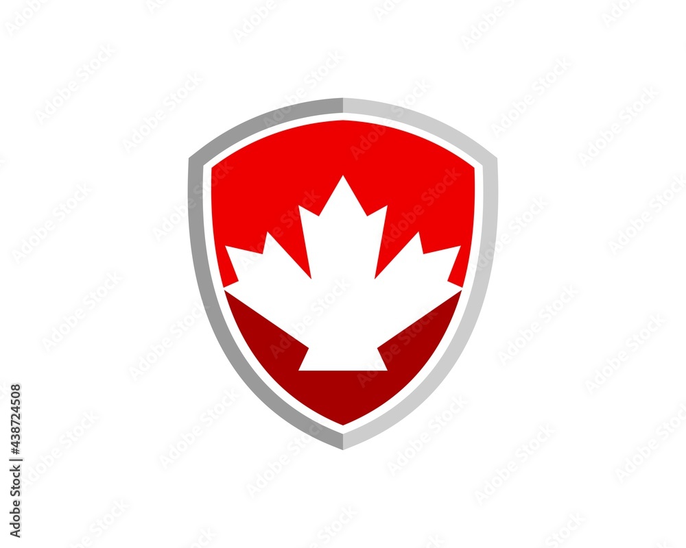 Obraz premium Simple shield with maple leaf inside