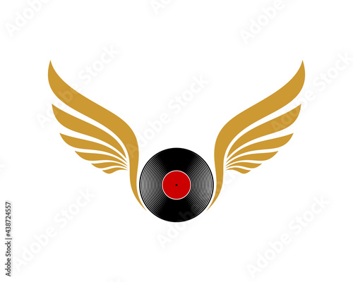 Flying vinyl recorder with golden wings