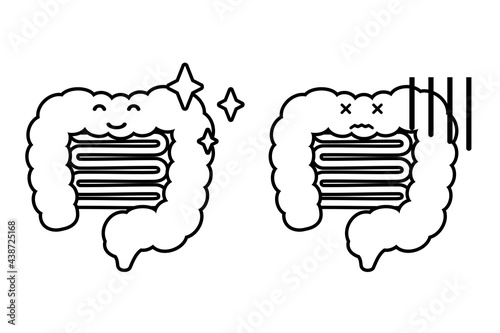 ヒトの腸と顔（モノクロ）