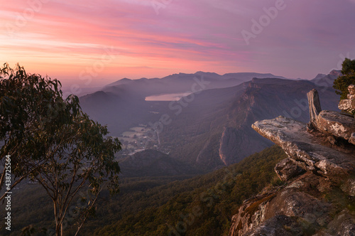 A colourful sunrise over looking the hills of Halls Gap and the Grampians