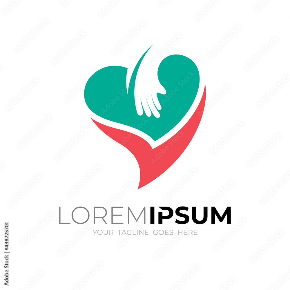 Heart logo with hand design social, medical icon template