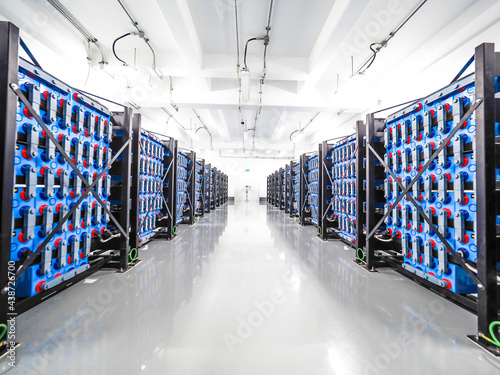 Schilderij op canvas Battery room in power plant for back up emergency case