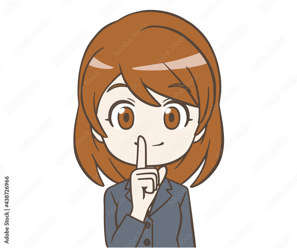 人差し指を口に当てるスーツの女性 人差し指を口に当てるスーツの女性