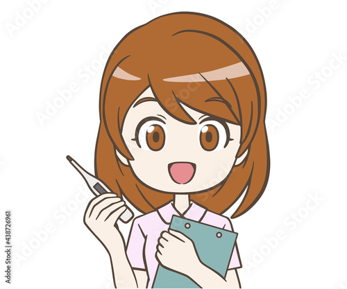笑顔で検温をする看護師
