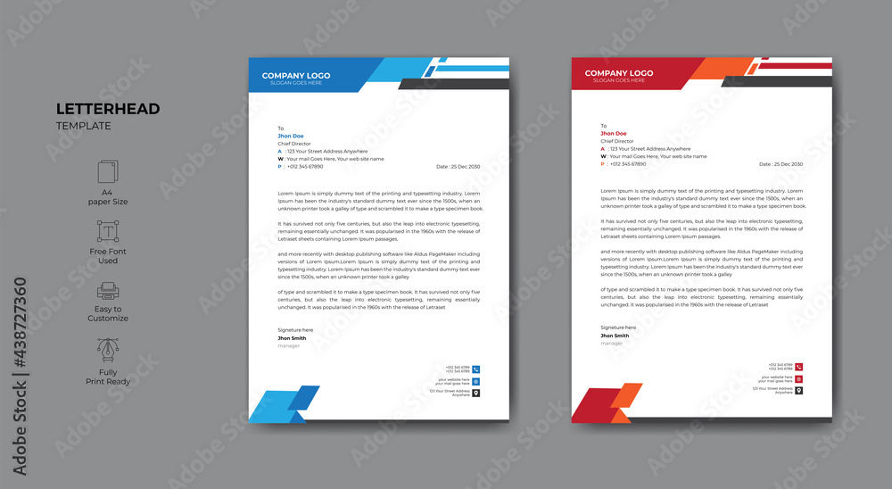 Corporate Letterhead Design Template Fully Editable & Print Ready.