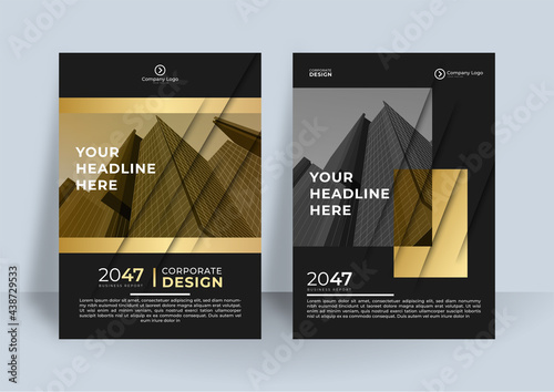 Vector black and gold design templates set. Modern luxury elegant trendy black gold business corporate cover design. Black abstract layer geometric illustration background for card, annual business