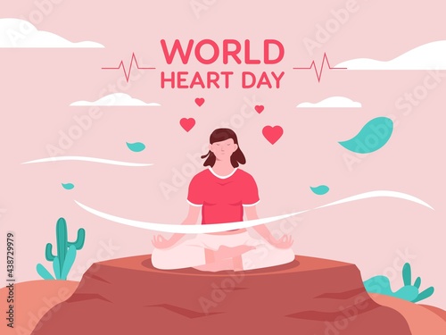 Vector illustration of a woman doing yoga, for world heart day.