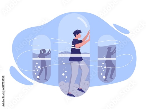 Vector illustration of several people trapped in a capsule, to commemorate the international day against drugs.