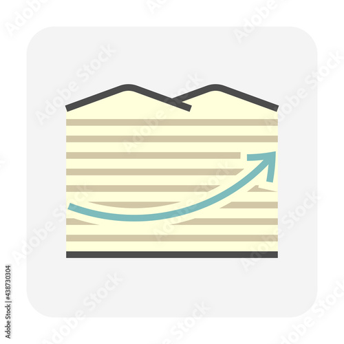Land values vector icon. Consist of area, growth graph or value investing. For land investment concept, profit, wealth, value, income. Also for business i.e. owned, sale, develop, rent, buy. 64x64 px.
