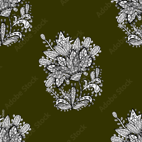 seamless pattern with white floral doodles elements