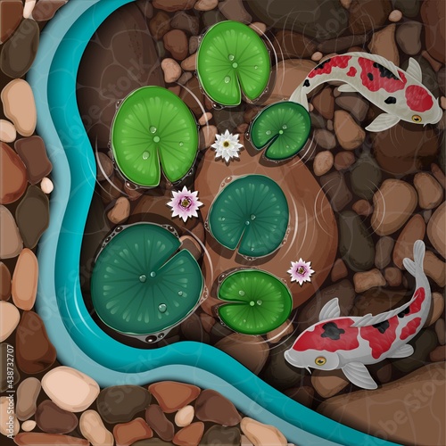 Cartoon koi fish swimming in the pond