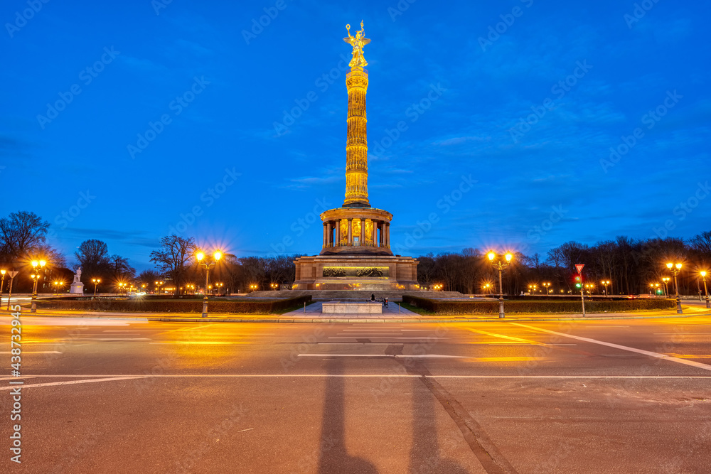 The famous Victory Column in the Tiergarten in Berlin, Germany, at night