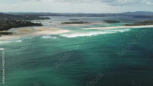 Drone footage off the coast of the mouth of the Wallagaraugh River at Mallacoota at low tide, eastern Victoria, Australia, December 2020 photo