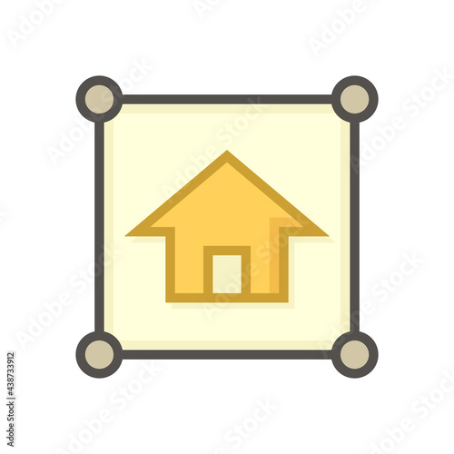 Land plot and house vector icon in top view. Include gps position pin point of location. Real estate or property for housing subdivision, development, owned, sale, rent, buy or investment.  64x64 px.
