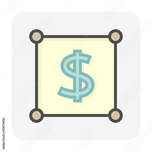 Land plot vector icon. Consist of empty area, position pin point, road and location. Real estate or property for housing subdivision, development, owned, sale, rent, buy or investment. 64x64 pixel.