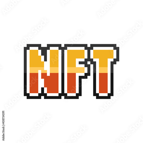 Pixel art glossy gold nft text.