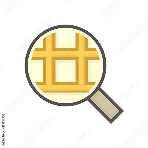 Land search, survey or check vector icon. Consist of magnifying glass and land lot on map. Real estate or property for realtor or agent to development, owned, sale, rent, buy or investment. 64x64 px.
