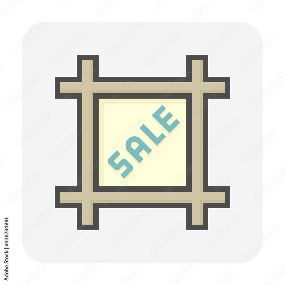 Obraz premium Land for sale vector icon. Foreclose real estate or property consist of empty land on roadside for development by housing construction, subdivision, owned, sale, rent, buy or investment. 64x64 pixel. 