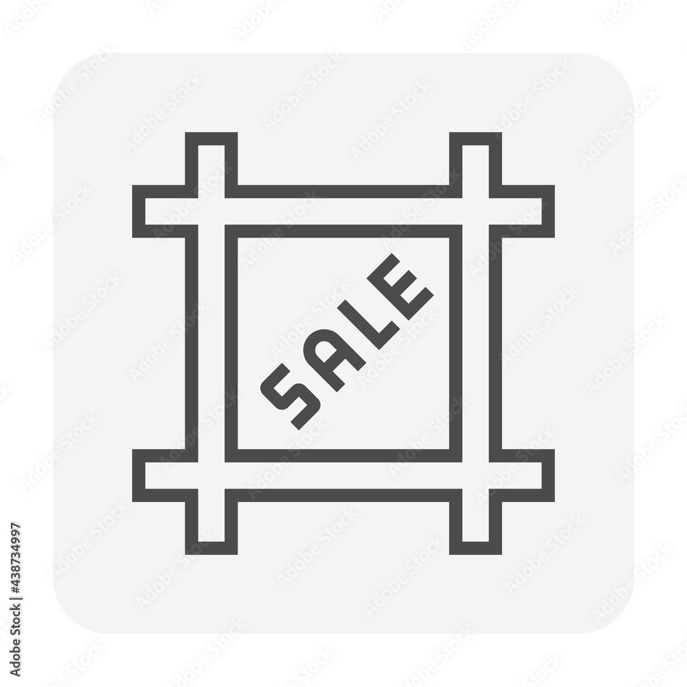 Fototapeta premium Land for sale vector icon. Foreclose real estate or property consist of empty land on roadside for development by housing construction, subdivision, owned, sale, rent, buy or investment. 64x64 pixel. 