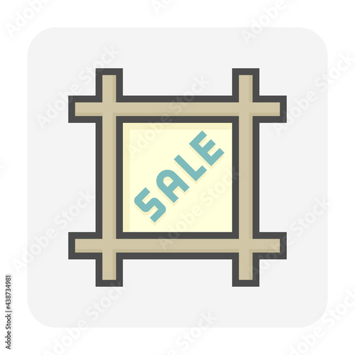 Land for sale vector icon. Foreclose real estate or property consist of empty land on roadside for development by housing construction, subdivision, owned, sale, rent, buy or investment. 64x64 pixel.

