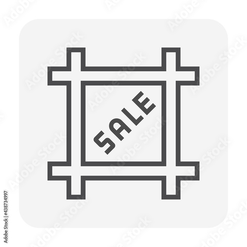 Land for sale vector icon. Foreclose real estate or property consist of empty land on roadside for development by housing construction, subdivision, owned, sale, rent, buy or investment. 64x64 pixel.
