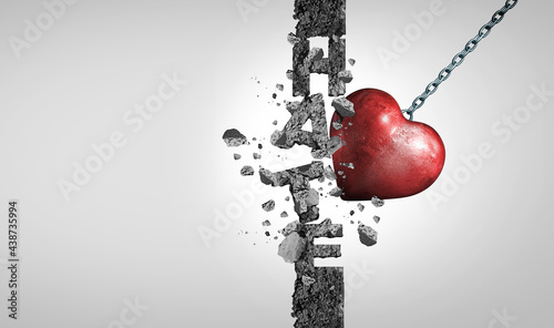 Love over hate concept as a symbol for fighting  discrimination and racism or racist ideology and destroying hatred in society with 3D illustration elements. photo