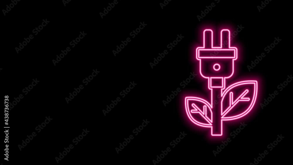 Glowing neon line Electric saving plug in leaf icon isolated on black background. Save energy electricity. Environmental protection. Bio energy. 4K Video motion graphic animation Glowing neon line Electric saving plug in leaf icon isolated on black background. Save energy electricity. Environmental protection. Bio energy. 4K Video motion graphic animation