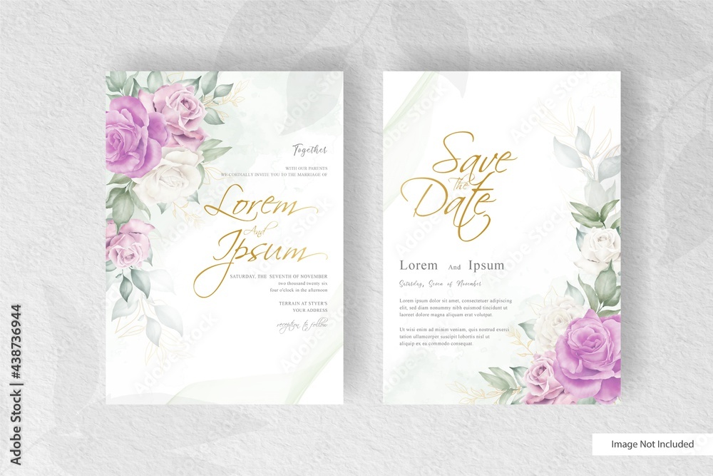 Elegant Wedding Invitation Template with Hand Drawn Watercolor Floral Arrangement
