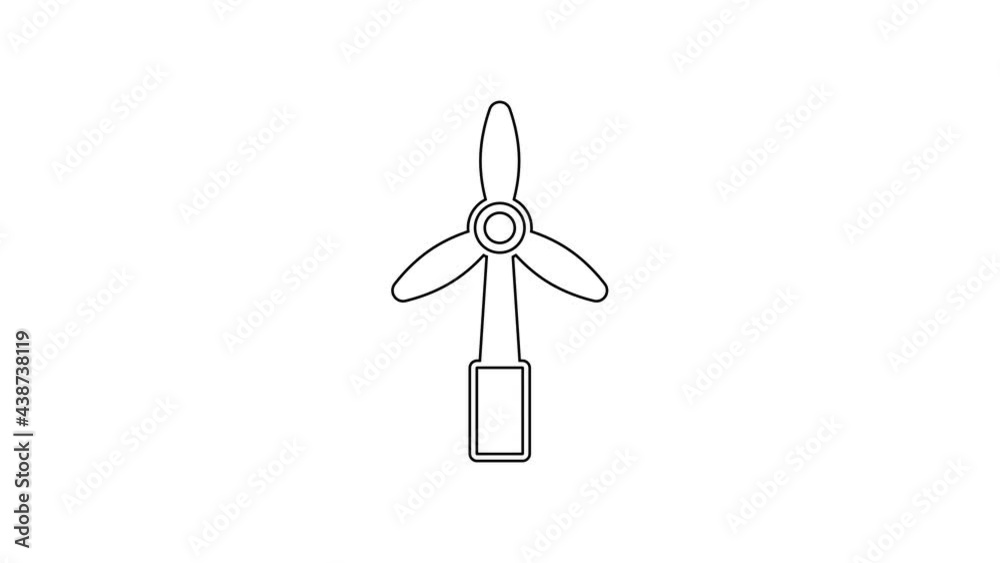 Black line Wind turbine icon isolated on white background. Wind generator sign. Windmill for electric power production. 4K Video motion graphic animation Black line Wind turbine icon isolated on white background. Wind generator sign. Windmill for electric power production. 4K Video motion graphic animation