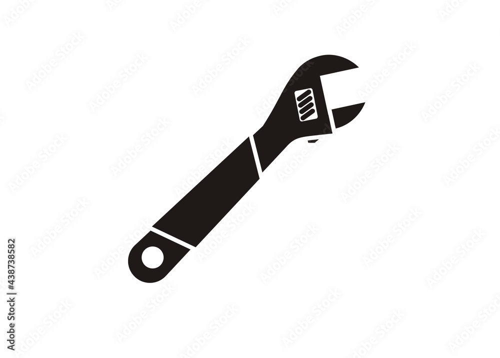 Adjustable wrench simple illustration in black and white. Adjustable wrench simple illustration in black and white.