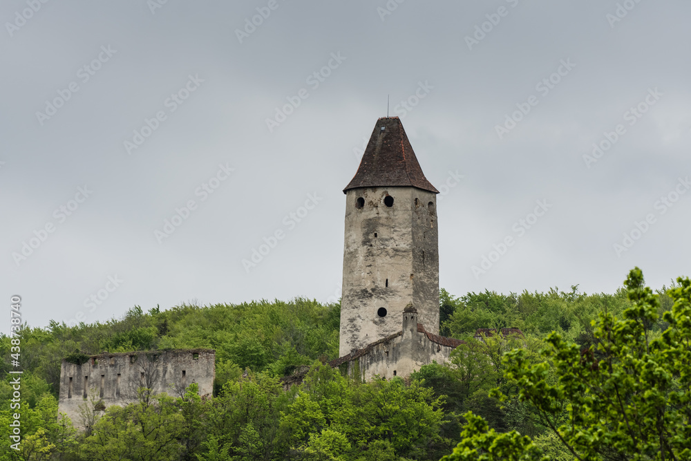 tower from a old castle on a green hill