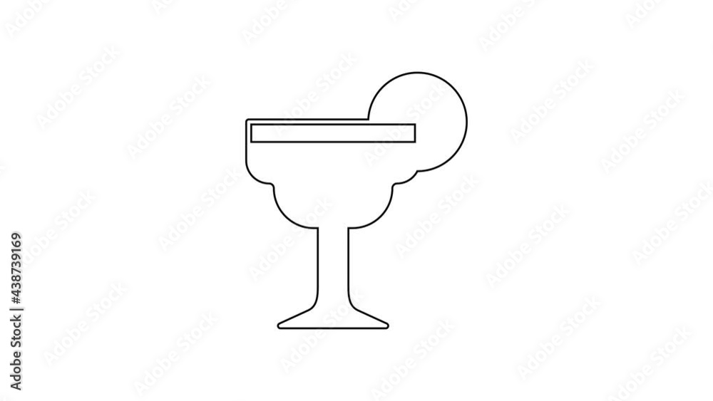 Black line Margarita cocktail glass with lime icon isolated on white background. 4K Video motion graphic animation Black line Margarita cocktail glass with lime icon isolated on white background. 4K Video motion graphic animation