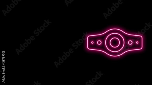 Glowing neon line Wrestling championship belt icon isolated on black background. 4K Video motion graphic animation