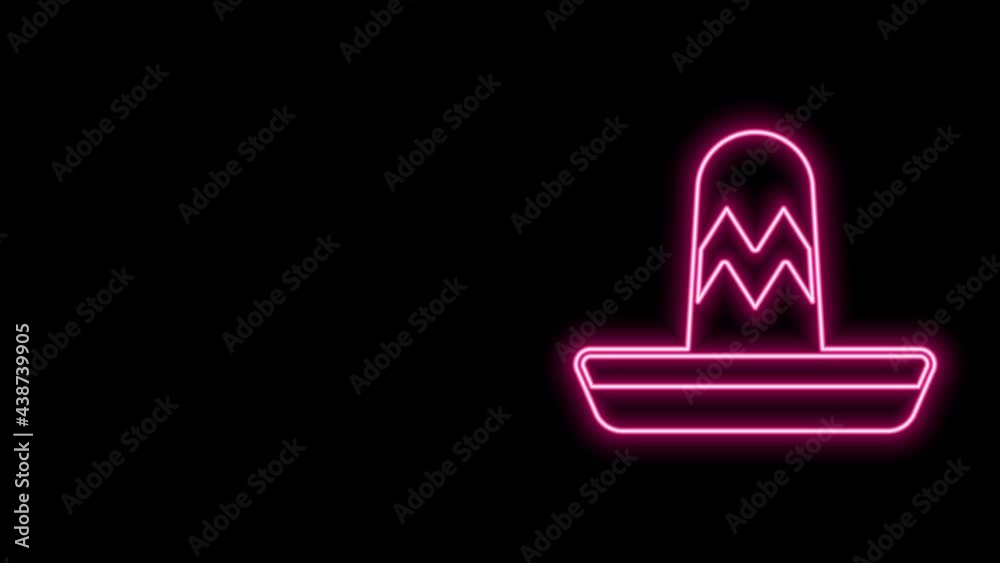 Glowing neon line Traditional mexican sombrero hat icon isolated on black background. 4K Video motion graphic animation Glowing neon line Traditional mexican sombrero hat icon isolated on black background. 4K Video motion graphic animation