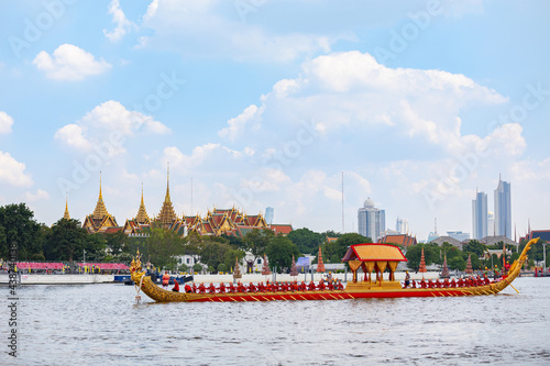 The Royal Barge in Chao Phraya river to be used in the royal coronation ceremony of His Majesty the King of Thailand
