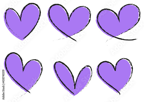 Set of red heart hand drawn isolated