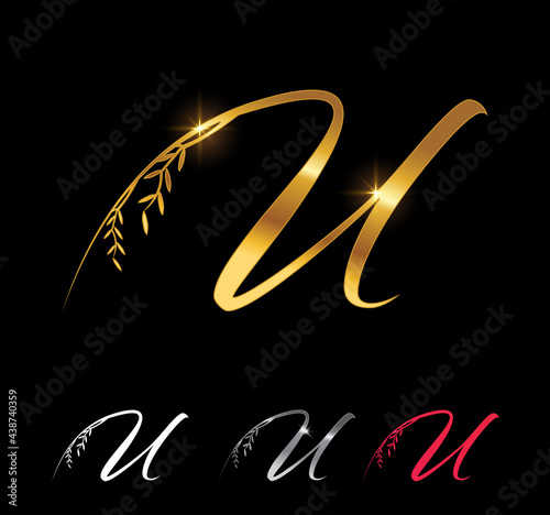Golden Letter U Monogram Initial Sign