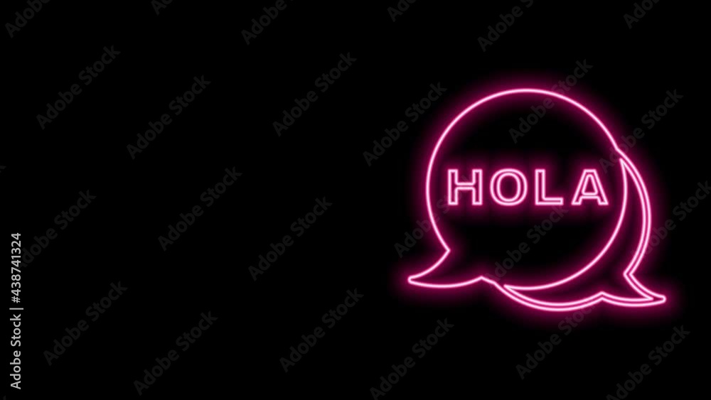 Glowing neon line Hola icon isolated on black background. 4K Video motion graphic animation