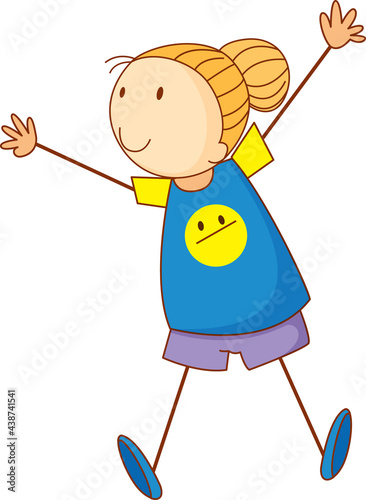 Cute girl cartoon character in hand drawn doodle style isolated