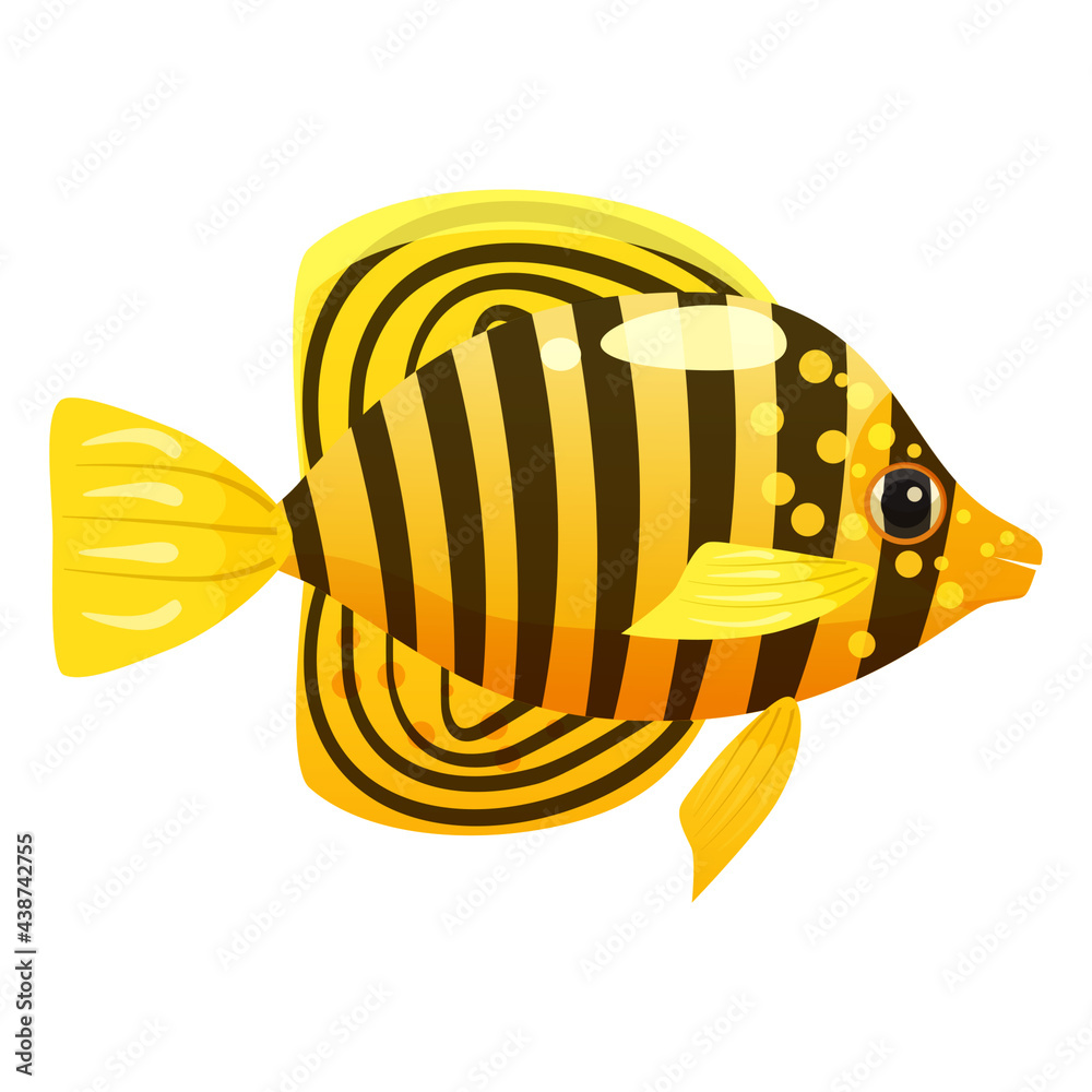 Tropical yellow fish, coral reef exotic pet animal. Aquarium sea life, vector illustartion cartoon style Tropical yellow fish, coral reef exotic pet animal. Aquarium sea life, vector illustartion cartoon style