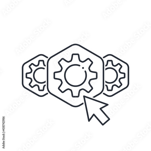 The choice of technology, tool for the implementation of the conceived project. Vector linear icon isolated on white background.